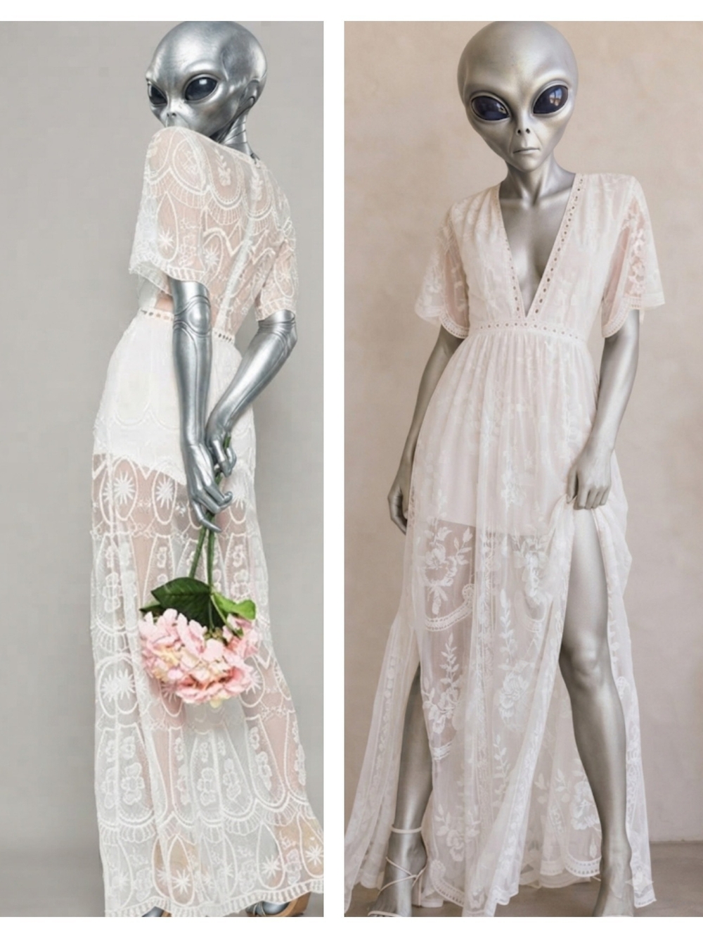 Promesa White Lace Maxi Dress with Sheer Embroidery